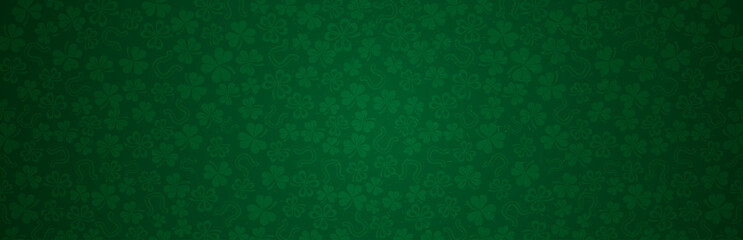 Wall Mural - green patricks day greeting banner with green clovers. patrick's day holiday design. horizontal back