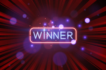 Wall Mural - neon winner banner with red light background