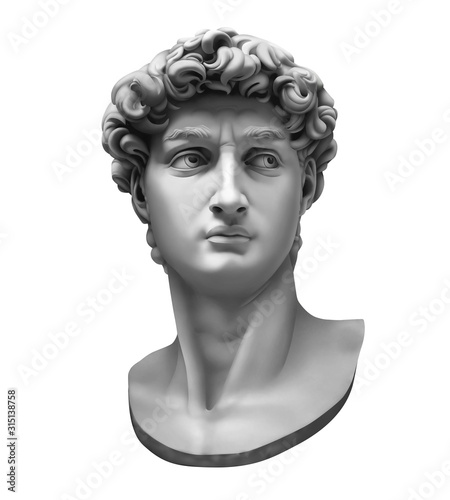 Fotomural 3D rendering of Michelangelo's David bust isolated on white.