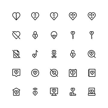 Set of broken hearth, sad outline style icon - vector