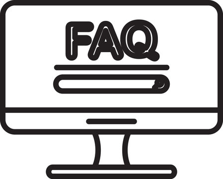 Black line Computer monitor with text FAQ information icon isolated on white background. Frequently asked questions. Vector Illustration