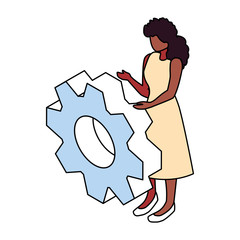 Wall Mural - woman with gearwheel on white background