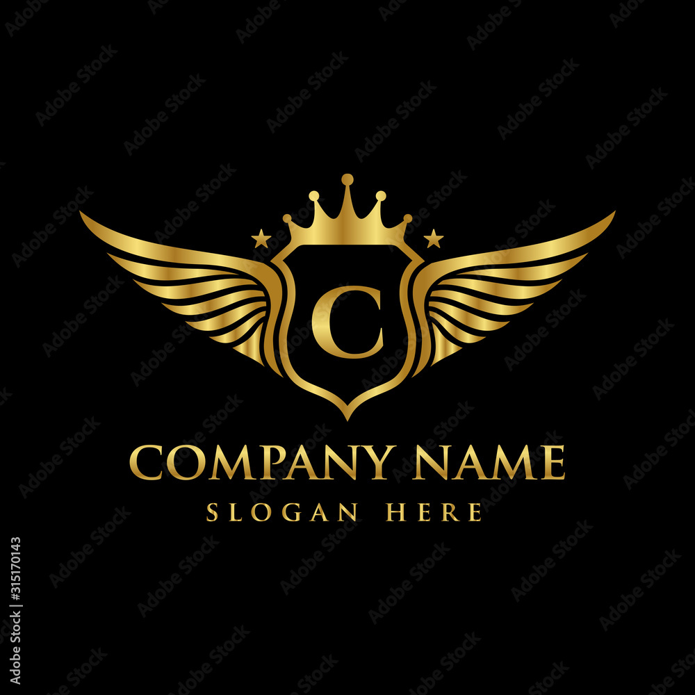 Luxury royal wing Letter C crest Gold color Logo vector, Victory logo ...
