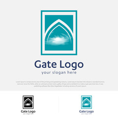 Fototapete - Gate logo door home entrance icon black house doorway real estate business design modern construction company concept symbol vector illustration