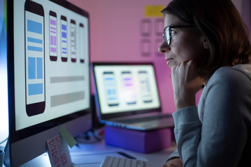 Aufkleber - UX designers engineers are developing a mobile phone application interface. User experience.