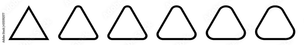 Triangle Icon Black Rounded | Label Triangles | Frame Logo | Emblem | Traffic Sign | Road Symbol | Isolated | Variations - obrazy, fototapety, plakaty 