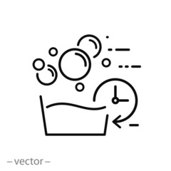 Wall Mural - quick wash icon, washing with clock, fast time clean, thin line web symbol on white background - edi