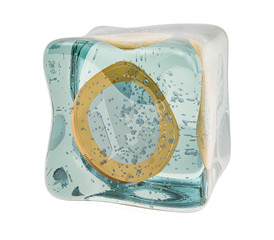 Poster - euro coin frozen in ice cube, 3d rendering