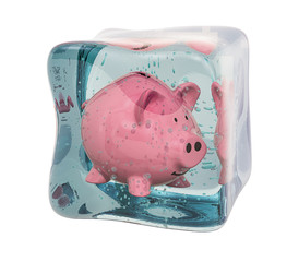 Poster - piggy bank frozen in ice cube, 3d rendering