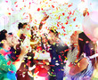 © Robert Daly/Caia Image - Family throwing confetti celebrating birthday party with cake