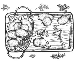 Wall Mural - Potato cooking process still life