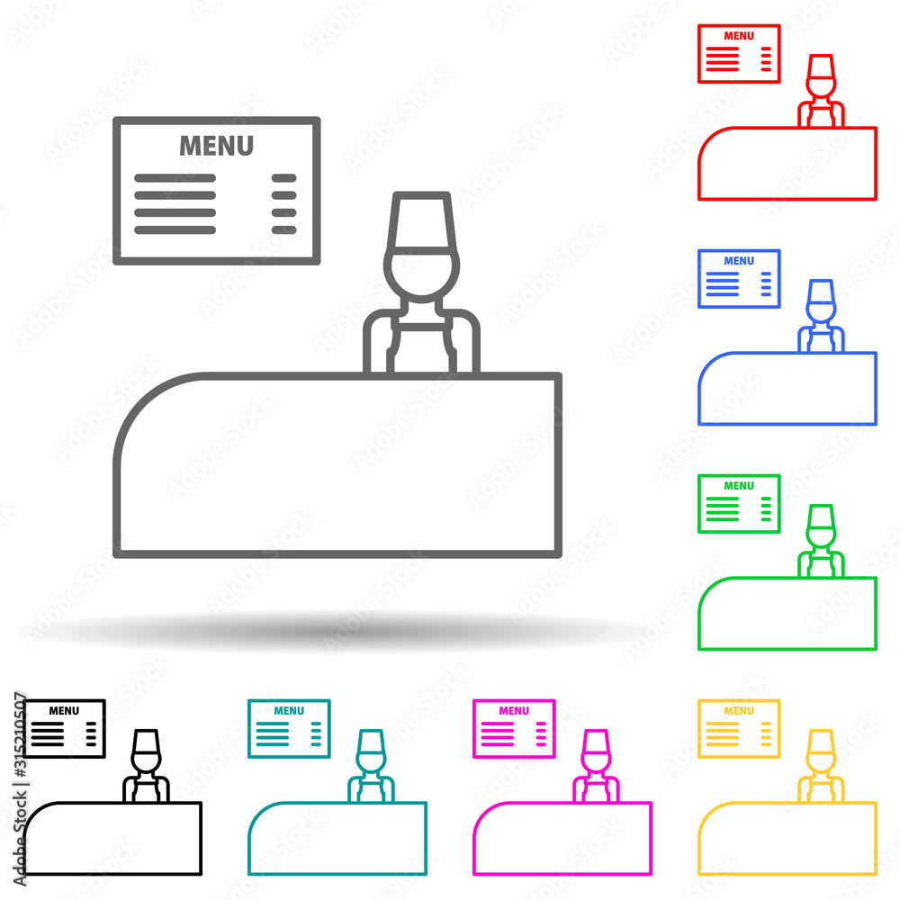cash desk fast food multi color style icon. Simple thin line, outline ...