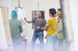 © Agnieszka Olek/Caia Image - Students listening to instructor sketching at easel in art class studio