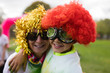 © Sam Edwards/Caia Image - Portrait playful mother and son wearing wigs and goggles