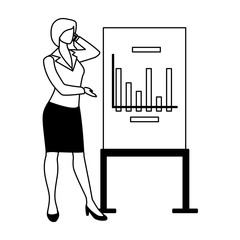 businesswoman standing with graphs on white background