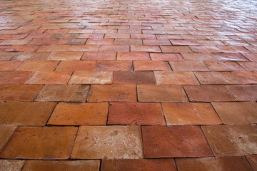 Old red brown brick floor pattern texture.