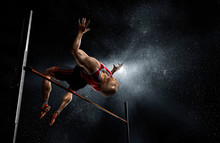 Male Track And Field Athlete High Jumping
