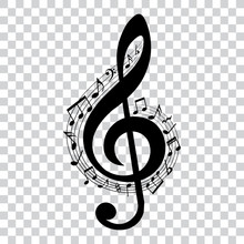 Music Notes In Swirl Around The Treble Clef, Musical Design Element, Vector Illustration.