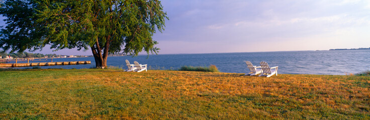 Poster - Beach chairs by Chesapeake Bay at Robert Morris Inn, Oxford, Maryland