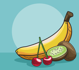 Sticker - banana kiwi and cherry fresh fruit food healthy