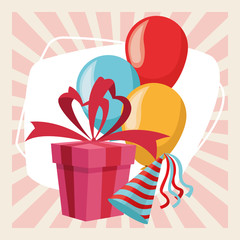 Poster - happy birthday celebration party gift box balloons hat