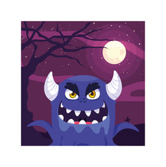 Sticker - scary monster in halloween night, angry monster