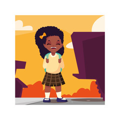 Poster - student girl with school suitcase, back to school