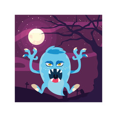 Sticker - scary monster in halloween night, angry monster