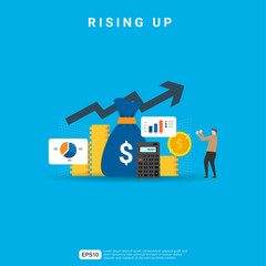 Wall Mural - income salary rate increase or rising. business chart graphic growth margin revenue. Finance performance of return on investment ROI concept with arrow element. flat style design vector illustration