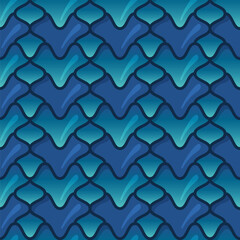 Poster - Green and blue Dragon scales. 3d fish scales. Bright seamless pattern with reptilian scales.