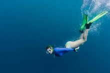 Portrait Young Woman Snorkeling Underwater