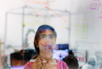 Female engineer planning, creating flow chart in office