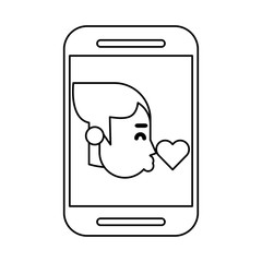 Poster - smartphone device with woman kissing heart