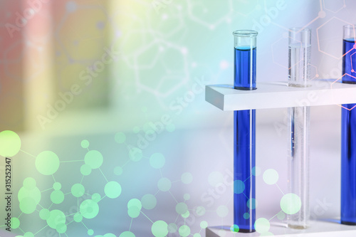 Test tubes with samples on table in laboratory