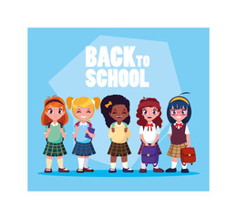 Canvas Print - student girls with back to school label, back to school