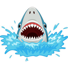 Cartoon shark with open jaws isolated on a white background