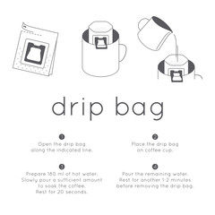 drip bag instruction, simple symbol for home brew coffee label design