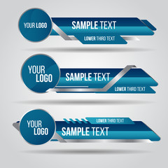 Poster - Lower third blue design template modern contemporary. Set of banners bar screen broadcast bar name. Collection of lower third for video editing on transparent background.