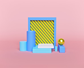 Poster - abstract geometric shapes background. minimal trendy mock up design for presentation, advertising, social media. 3d rendering