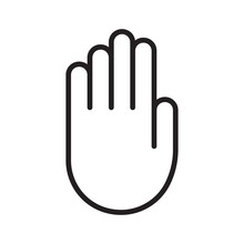 Palm Of Right Hand Icon. Thin Line Art Template For Warning, Taboo And Ban. Black Simple Illustration. Contour Isolated Vector Image On White Background. Stop Symbol With Copy Space