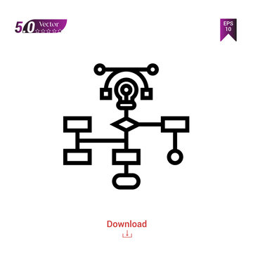 Outline flowchart icon. flowchart icon vector isolated on white background. Graphic design, material-design, design-thinking icons, mobile application, logo, user interface. EPS 10 format vector