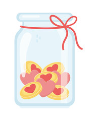 Sticker - jar glass with coins money hearts love charity and donation concept