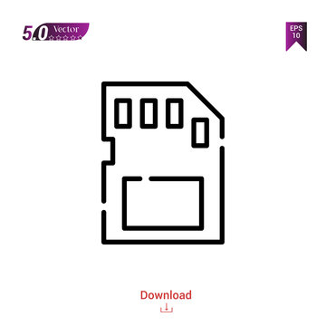 Outline memory-card icon. memory-card icon vector isolated on white background. Graphic design, camera-interface icons,  mobile application, logo, user interface.  UI / UX design. EPS 10 format vector