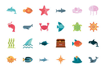 Canvas Print - marine life, cartoon sea fauna animal set