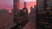 Chicago River Aerial View Colorful Sunrise