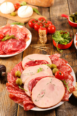 Sticker - assorted of meat, delicatesse with salami, sausage, bacon, ham