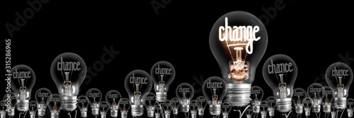 Fotografía Light Bulbs with Chance and Change Concept