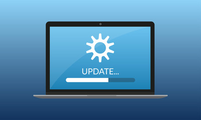 laptop with progress bar on the screen. update software or computer system concept. vector illustrat