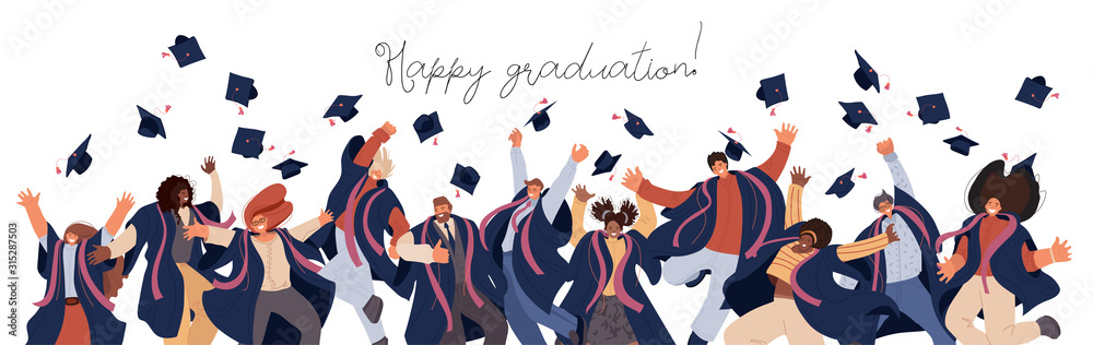 Vector flat set of Happy graduated man and woman in college and ...