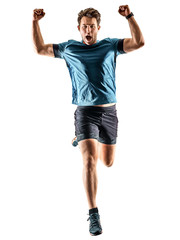 Wall Mural - one caucasian runner running jogger jogger young man in studio isolated on white background